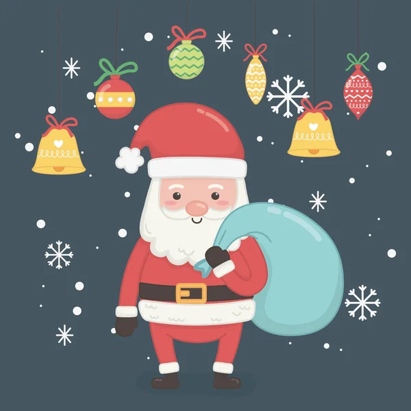 Veselé vánoční přání se Santa Clausem a taškou — Stockový vektor