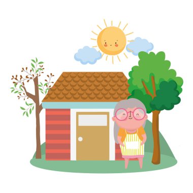 Büyükanne çizgi film vektör tasarımı çizimi