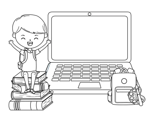 学校和笔记本电脑设计的男孩 — 图库矢量图片