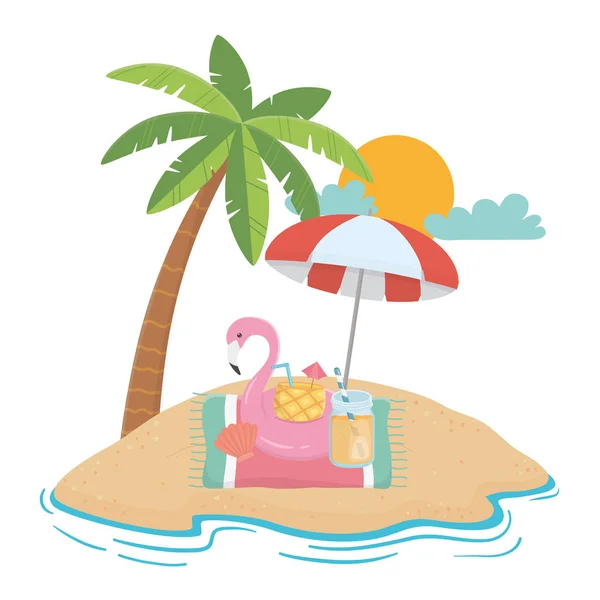 Flamingo float en zomer icon set ontwerp — Stockvector