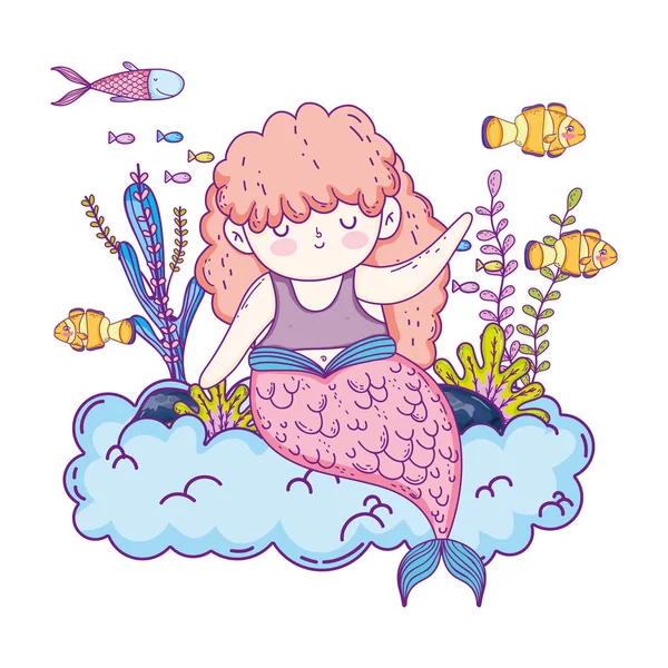 Beautiful mermaid in clouds fairytale character — Stock Vector