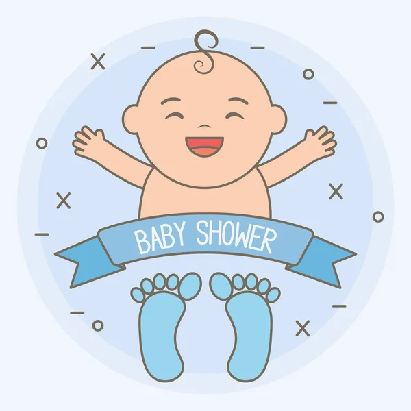 Cute little baby boy with ribbon and footprint — Stock Vector