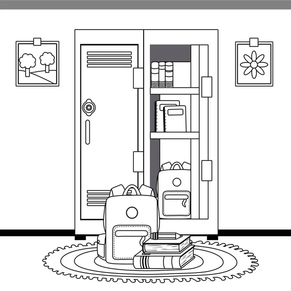 Armario escolar y diseño de suministros — Vector de stock