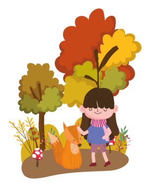 Sonbahar sezonu tasarımlı kız çizgi filmi