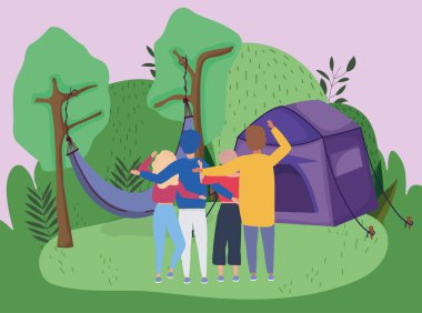 İnsanlar hamak çadırı kamp manzarasını benimsedi.