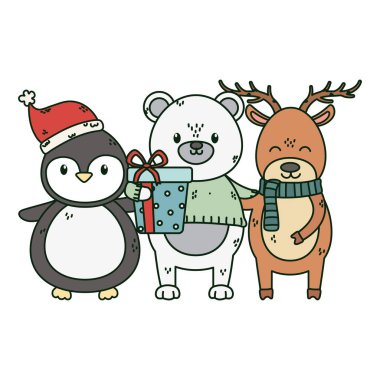 Kutup ayısı penguen ve geyik hediye ile mutlu noeller