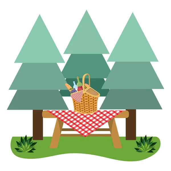 森林设计的野餐篮 — 图库矢量图片