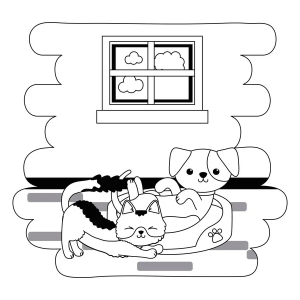 Gatto e cane disegno del fumetto — Vettoriale Stock