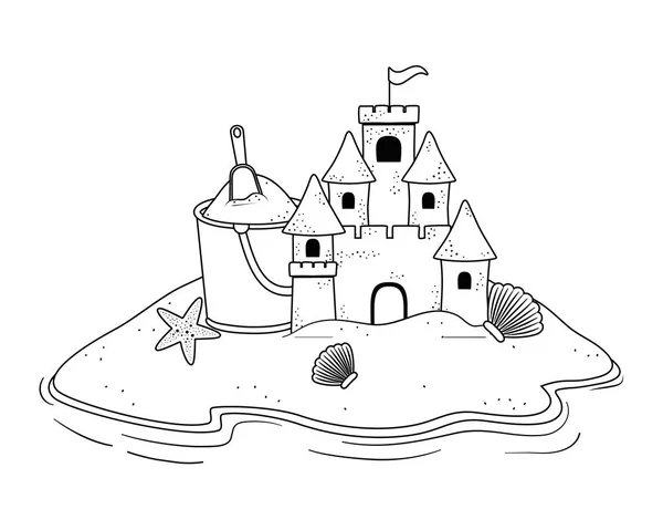 Castillo de arena en el diseño de playa — Vector de stock