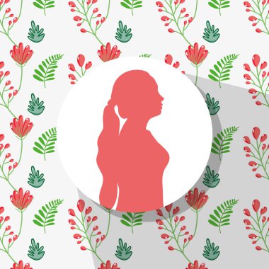 Çiçek arkaplanlı pembe kadın silueti