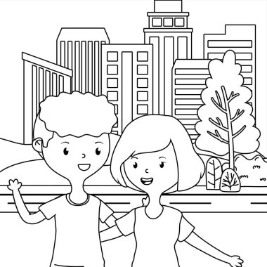 Genç çocuk ve kız karikatür tasarım