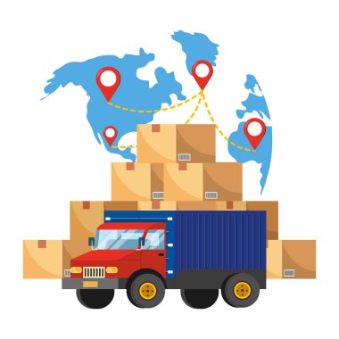 kamyon ve harita vektör çizimi