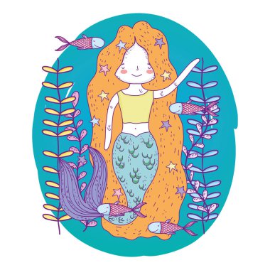 deniz yosunu ile denizin altında sevimli Mermaid