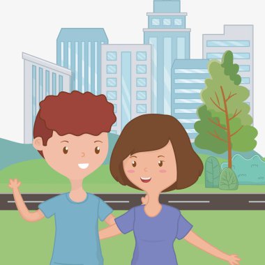 Genç çocuk ve kız karikatür tasarım