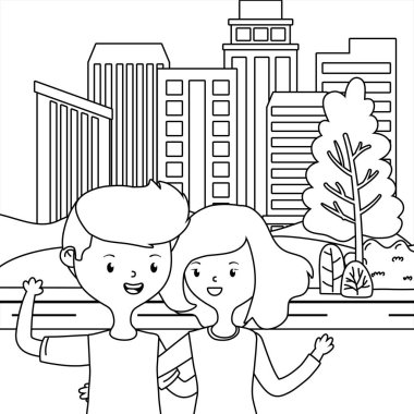 Genç çocuk ve kız karikatür tasarım