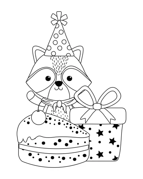 Raccoon tecknad med Grattis på födelsedagen ikon design — Stock vektor
