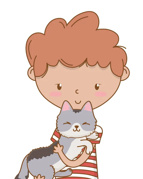 Garçon avec dessin animé chat design — Image vectorielle