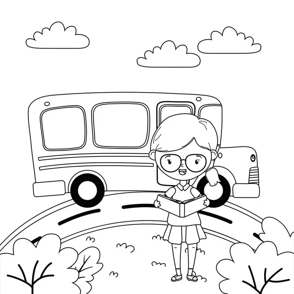 Autobus szkolny i dziewczyna kreskówki projekt — Wektor stockowy