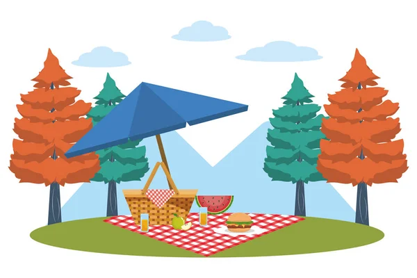 Cesta de picnic en diseño forestal — Vector de stock