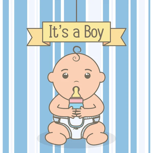 Cute Little Baby Boy z butelką mleka — Wektor stockowy