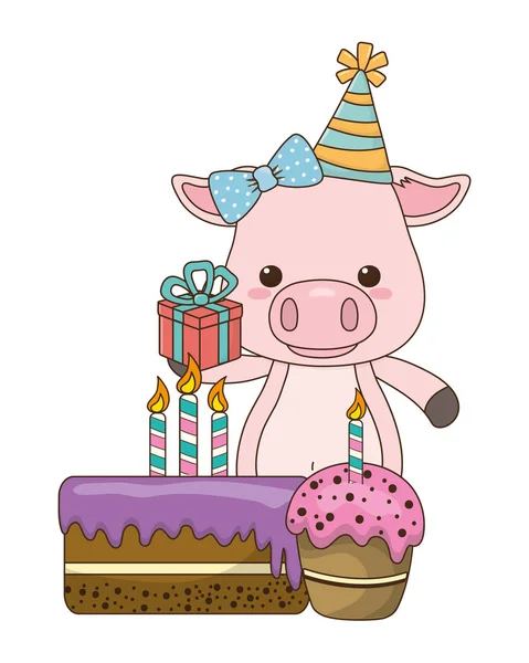 Мультфільм свині з дизайном іконки з днем народження — стоковий вектор