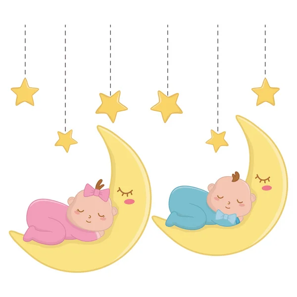 달 벡터 그림 위에서 자고 있는 아기들 — 스톡 벡터