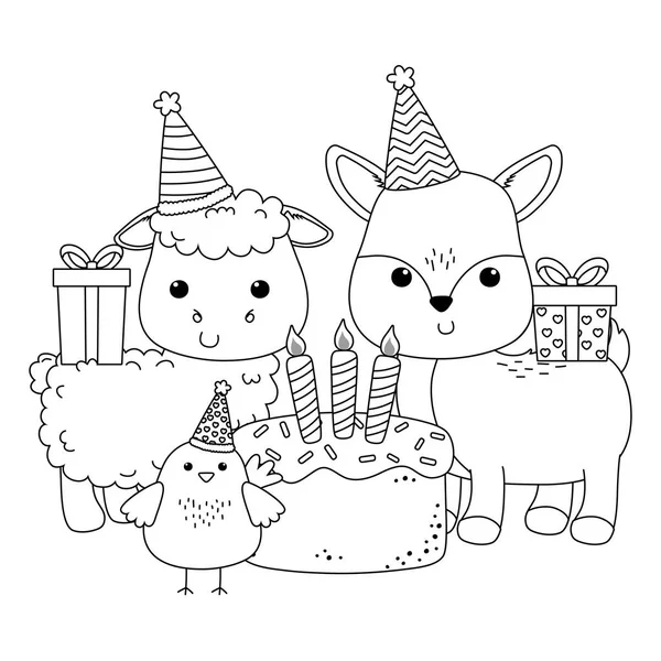 Renne et poulet de mouton avec icône d'un heureux anniversaire — Image vectorielle