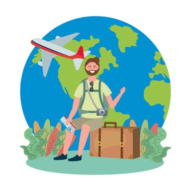 Çanta tasarımı ile turist çocuk karikatür