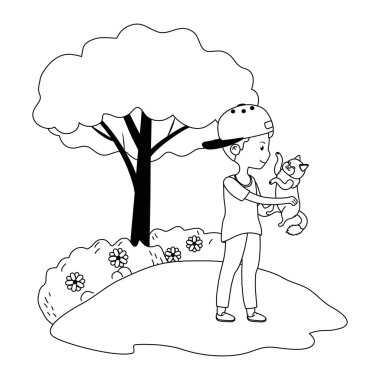 Kedi karikatür tasarımı ile çocuk