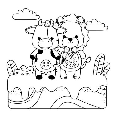 Aslan ve sığır karikatür tasarım