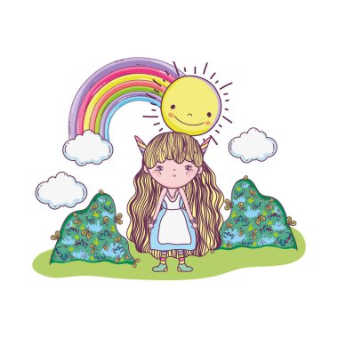 manzara gökkuşağı ile sevimli küçük peri