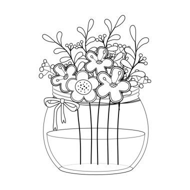 Vazo vektör tasarımı içinde çiçekler ve yapraklar