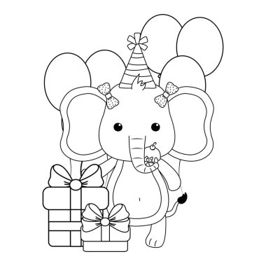 Mutlu Doğum günü simgesi tasarımı ile fil karikatür