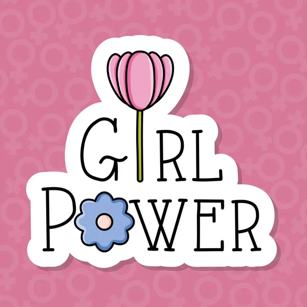 Power girl card with rose flower decoration - Stok Vektor