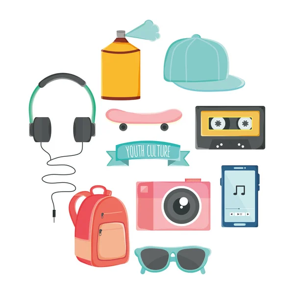Set of youth culture style icons — Stock Vector