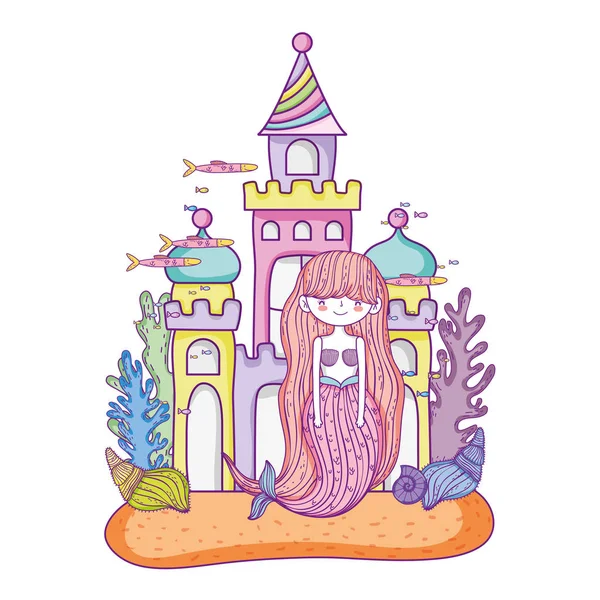 Belle sirène avec scène de château — Image vectorielle
