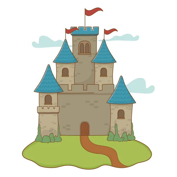 Castillo aislado con banderines diseño vector ilustración — Vector de stock