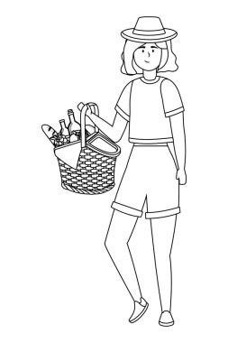 Kadın karikatür sahip piknik tasarım