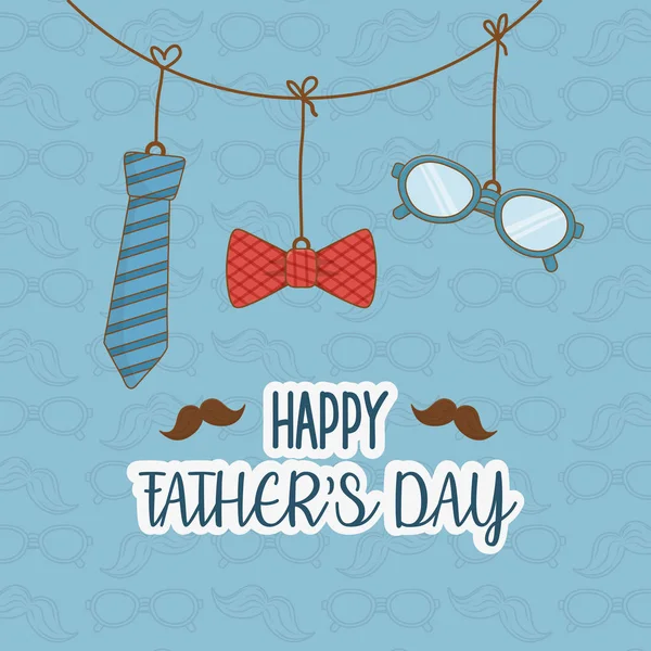 Happy fathers day card with accessories hanging - Stok Vektor