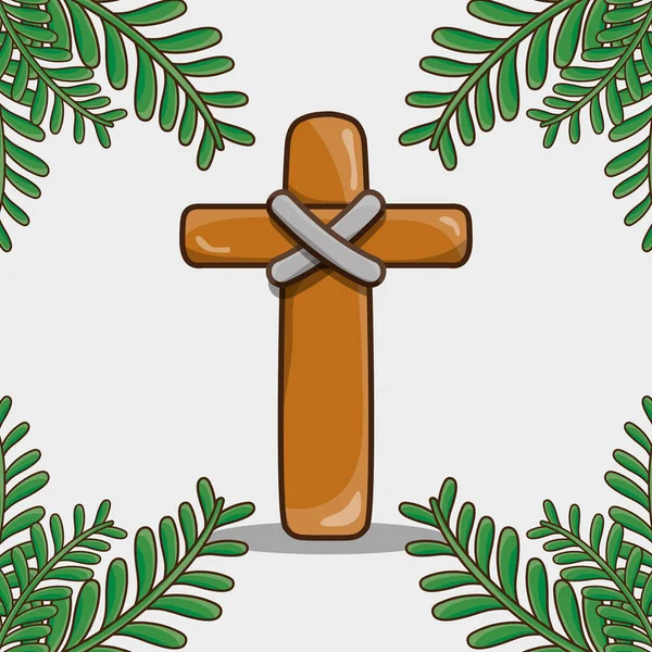 Catholic cross with palm branches traditional — Stockvektor