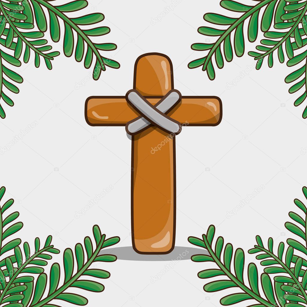 catholic cross with palm branches traditional