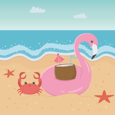 Flamingo float ve yaz simge seti tasarım