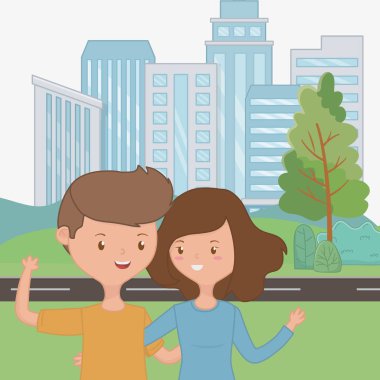 Genç çocuk ve kız karikatür tasarım