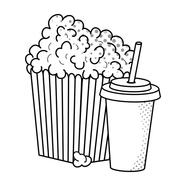 Popcorn und Soda schwarz-weiß — Stockvektor
