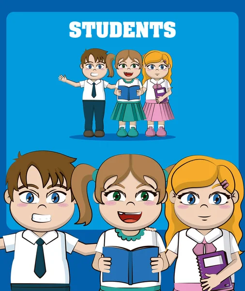 Kinder studenten cartoons — Stockvector