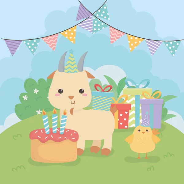 Мила козяча тваринна ферма на вечірці на день народження — стоковий вектор