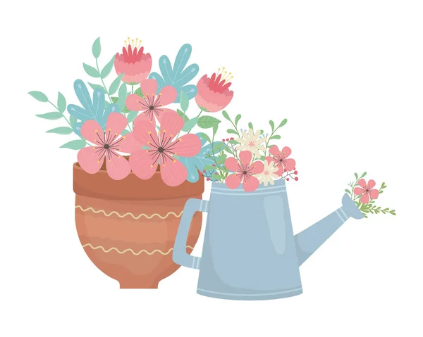 Modèle vectoriel de pot à fleurs et d'arrosage — Image vectorielle