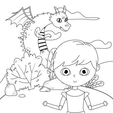 Medieval knight and dragon of fairytale design