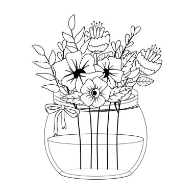 Vazo vektör tasarımı içinde çiçekler ve yapraklar