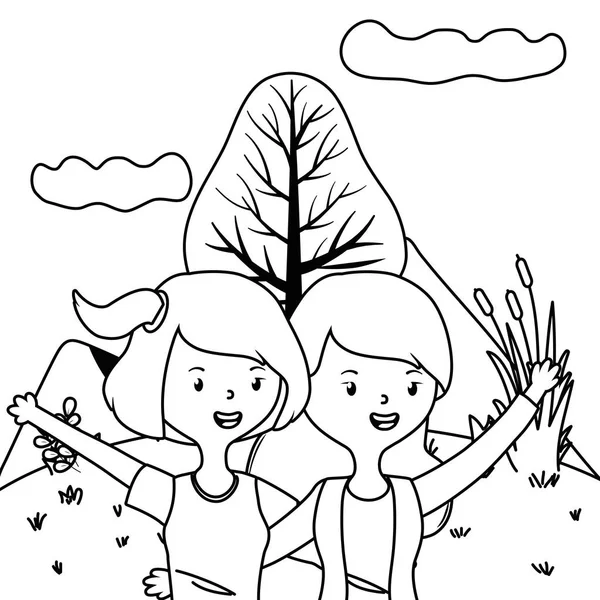 Teenage ragazze amici disegno vettoriale illustratore — Vettoriale Stock